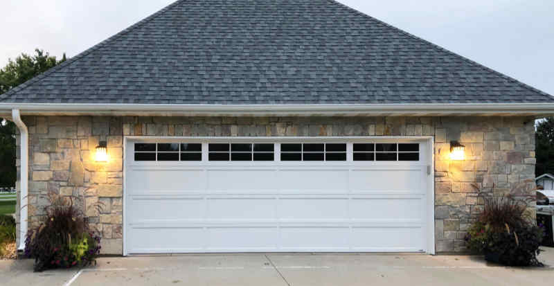 Stone veneer siding on a 2-car garage