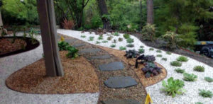 A backyard landscape with decorative rock in Columbia, Missouri