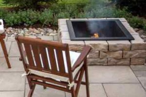 Clean, square Kodah Fire Pit Kit on a stone paver patio