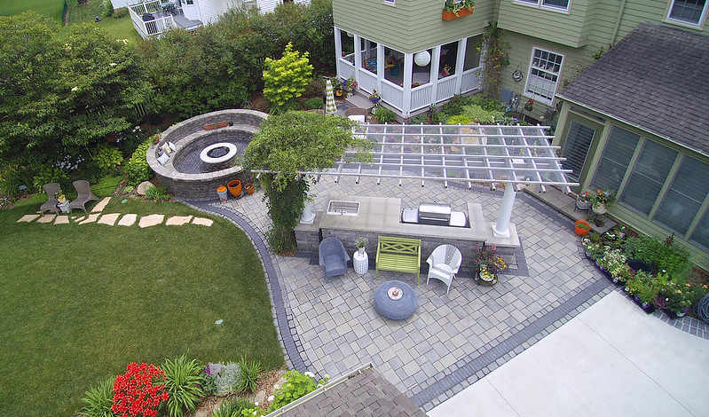 Nice Rosetta Pavers Patio in a backyard with firepit